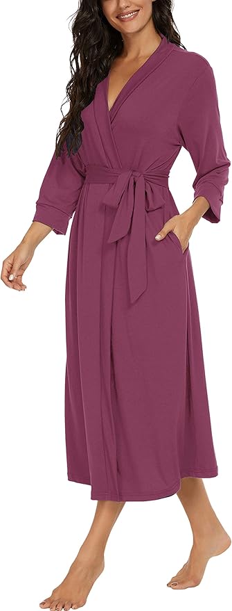 VINTATRE Women Kimono Robes Long Knit Bathrobe Lightweight Soft Knit Sleepwear V-neck Casual Ladies Loungewear