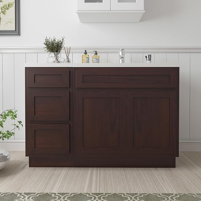 Vanity Art 45 inch Bathroom Vanity with Double Shutter Door, Wood Bathroom Vanity Cabinet with Soft Closing Shaker Drawer, Sturdy Floor Mounted Storage Cabinet Organizer for Bathroom, VA4030+VA4015-3