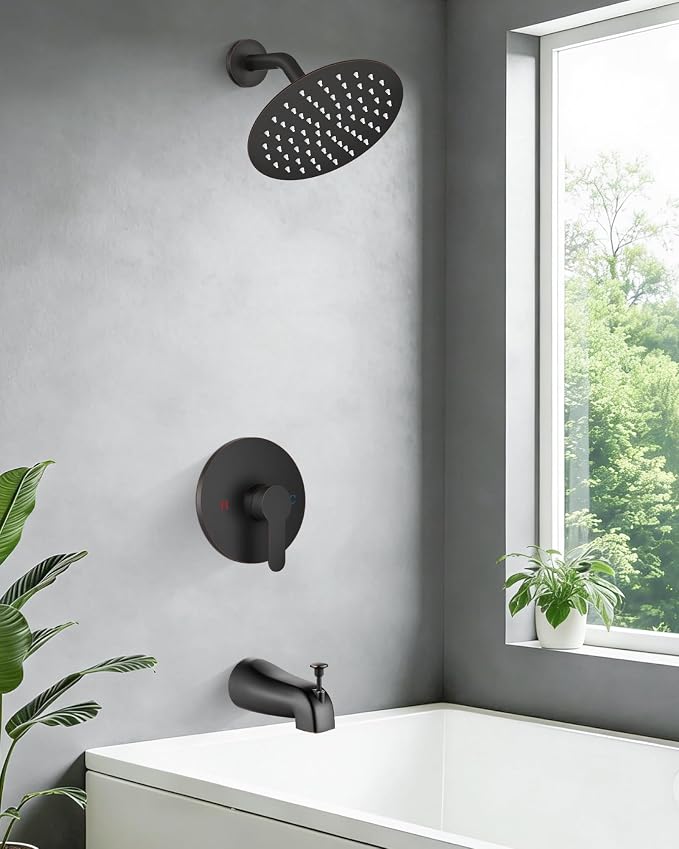 Airuida Shower Faucet Set with Tub Spout,8" Bathtub Faucet-Oil Bronze | Male Threads Rough-In Valve,Round Head Shower System,Tub and Shower Kit Set