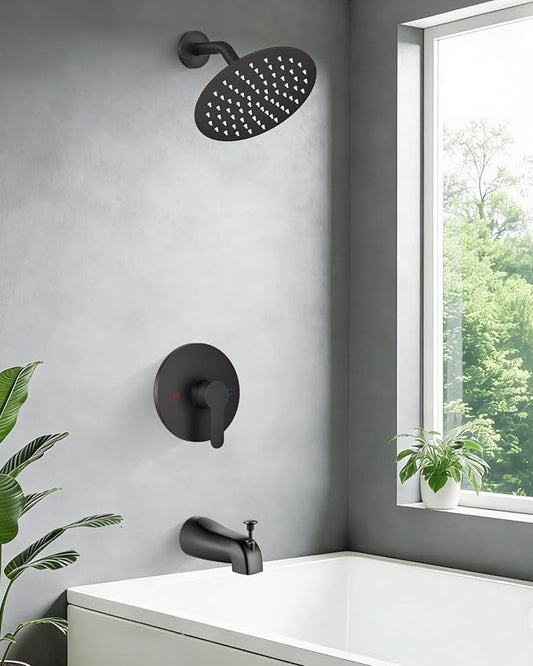 Airuida Shower Faucet Set with Tub Spout,8" Bathtub Faucet-Oil Bronze | Male Threads Rough-In Valve,Round Head Shower System,Tub and Shower Kit Set
