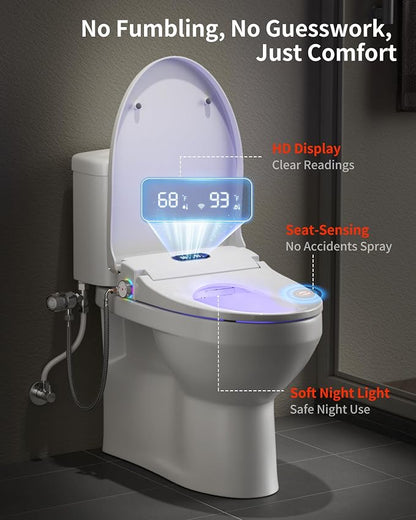 Rainsworth Smart Bidet Seat with Remote Control for Elongated Toilets | Dual User Memory, External Filter, Instant Heated Seat, Auto-Dry, Adjustable Setting, Stainless Nozzles, Intuitive Control