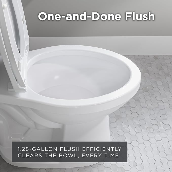 Gerber Maxwell Crest Elongated Two-Piece Toilet, Soft-Close Seat, White | Efficient flush clears the bowl with ease | Tool-free install kit with wax ring included | Glazed trapway prevents clogs