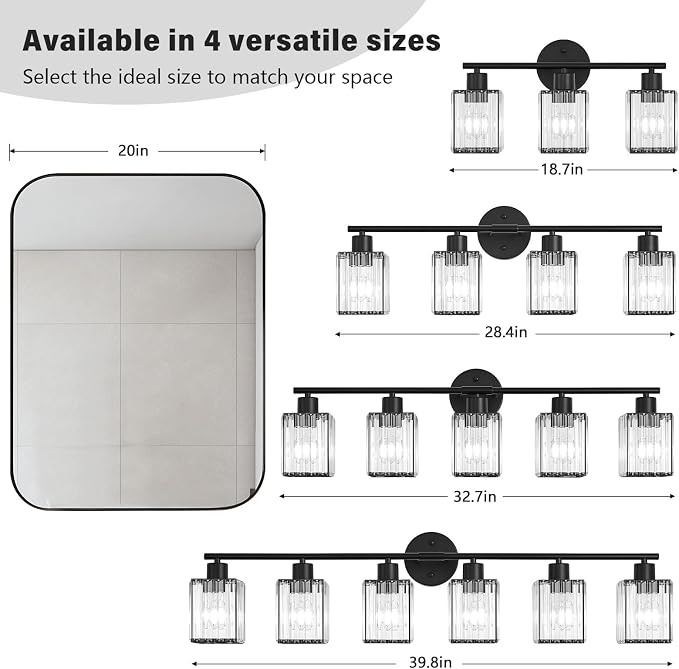 6 Light Bathroom Light Fixtures, Modern Crystal Vanity Lights over Mirror | Metal Frame, Bathroom Light with Square Crystal Shade, ETL Certified, E26 Ceramic Socket, Bulbs Not Included