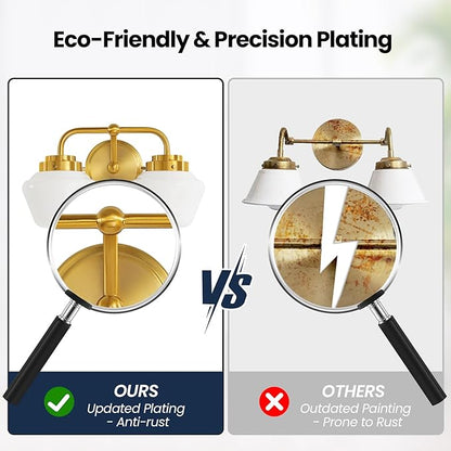 Bathroom Vanity Light Fixtures: 2-Lights Gold Bathroom Lighting Fixtures Over Mirror, Mid-Century Modern Wall Sconces with Frosted Milky Glass for Kitchen Bedroom Hallway