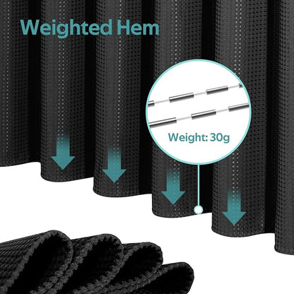 3 in 1 Shower Curtain Set, Waffle Shower Curtain and Liner Set with 6 Double Sided Shower Curtain Hooks, 258GSM Luxury Weighted Cloth Shower Curtain for Shower Stall, 36 W x 72 H, Black