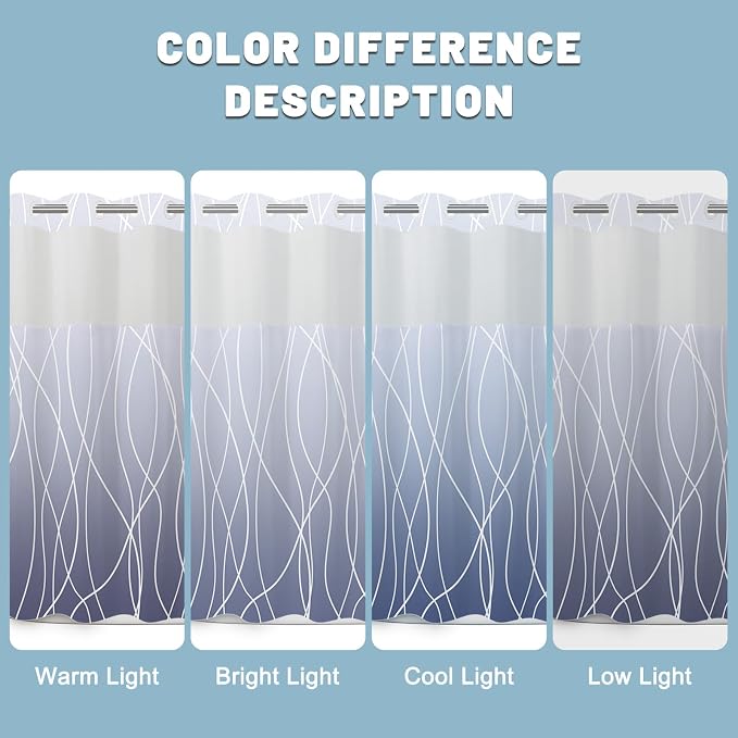LXBNI No Hook Shower Curtain with Snap-in Liner, Waterproof & Washable Polyester Fabric, Abstract Line Pattern, Hotel Style Modern Shower Curtains for Bathroom, 71x77 Inches,Ombre Blue