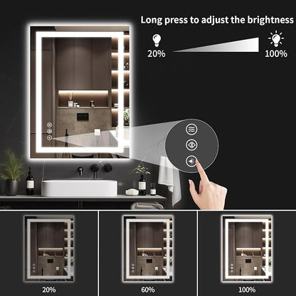 24"x42" Lighted LED Bathroom Mirror with Lights,Dimmable，Anti-Fog,Led Bathroom Vanity Mirror for Wall,Backlit + Front Lit,3 Colors,Memory Function,Shatter-Proof,Tempered Glass,Lighted Mirror