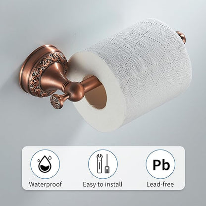 Red Copper Bath Roll Toilet Paper Holder, Wall Mounted Red Bathroom Hardware Accessories, Pattern Carving Design, PBR-4386Z