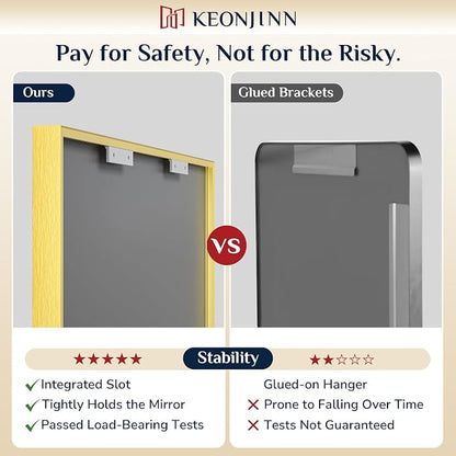 Keonjinn 60x40 Inch Gold Bathroom Mirror for Over Sink, Rectangular | HD Tempered Glass, Vanity Mirror, Brushed Framed, Square Corner, Modern Farmhouse, Wall Mounted Mirrors, Aluminum Alloy