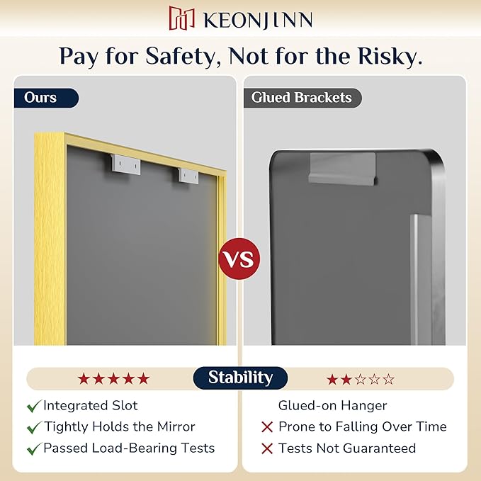 Keonjinn 55x36 Inch Gold Bathroom Mirror for Over Sink, Vanity Mirror | HD Tempered Glass, Rectangular, Brushed Framed, Square Corner, Modern Farmhouse, Wall Mounted Mirrors, Aluminum Alloy