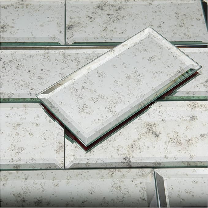 Peel and Stick Beveled Antique Mirror Tile Subway Mirror Glass Backsplash 3x6 Inch for Kitchen Bathroom Wall (40 Pcs, 5 SQ.FT.)