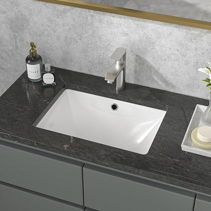Sarlai Bathroom Sink Undermount - 18.5" Pure White Rectangle Undermount Sink Porcelain Ceramic Lavatory Vanity Bathroom Sink