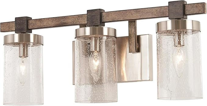 Minka Lavery 4633-106 Bridlewood Vanity Bath Light, 3-Light, 180 Total Watts, 22.5-in H x 8.75-in W, Stone Grey w/Brushed Nickel