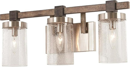 Minka Lavery 4633-106 Bridlewood Vanity Bath Light, 3-Light, 180 Total Watts, 22.5-in H x 8.75-in W, Stone Grey w/Brushed Nickel