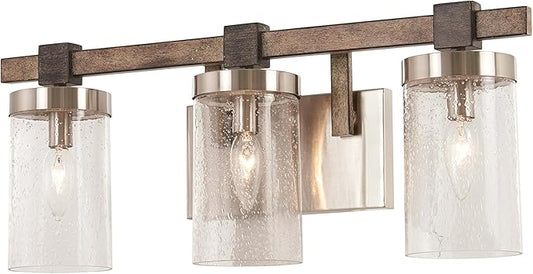 Minka Lavery 4633-106 Bridlewood Vanity Bath Light, 3-Light, 180 Total Watts, 22.5-in H x 8.75-in W, Stone Grey w/Brushed Nickel