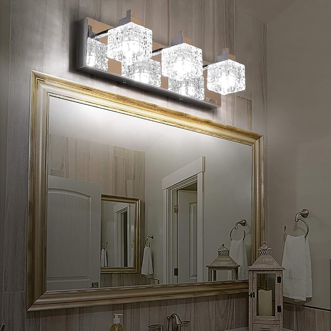 TRLIFE Bathroom Vanity Light Fixtures, Modern Bathroom Lights Over Mirror 3 Lights Vanity Light 19inches Crystal Vanity Light Fixture