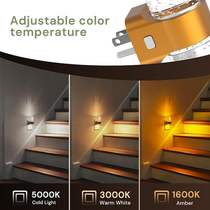 L LOHAS LED Night Lights Plug into Wall, 4 Pack Mini Dimmable Night Light | Dusk-to-Dawn, Soft White/Cool White/Amber 3 Light Color, 0-100LM Adjustable Brightness, Bubble Nightlight for Hallway
