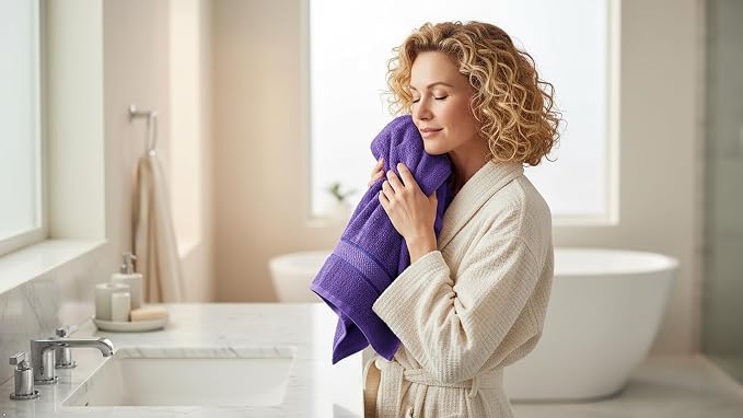 CRAFTBERRY- 6 Piece Cotton Bath Towel Set- 2 Bath - 2 Hand - 2 Face, Purple | 100% Cotton • Thick & Plush • Hotel Quality • Ultra Soft • Highly Absorbent • Quick Dry • Low Lint • Machine Washable