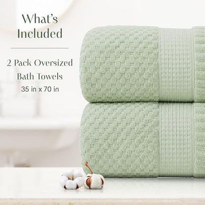 2 Pack Oversized Bath Towels 100% Cotton | Sage Towels | Oeko‑TEX Standard 100 | Soft & Absorbent, Quick‑Dry | Trinity Collection - Sage Green