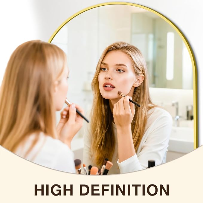 Arched Bathroom Vanity Mirror for Over Sink, 38”x26”, Gold | HD Tempered Glass, Anti-Rust Metal Frame, Hanging or Leaning, Wall Mirrors for Bathroom Sink, Bedroom, Living Room, Entryway