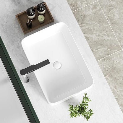 20" x 13.5" Rectangular Vessel Sink for Bathroom - KINGWONG Above Counter White Ceramic Porcelain Vanity Sink, Shallow Depth 4.3", No Overflow Hole, Top Mount Bathroom Basin for Modern Home