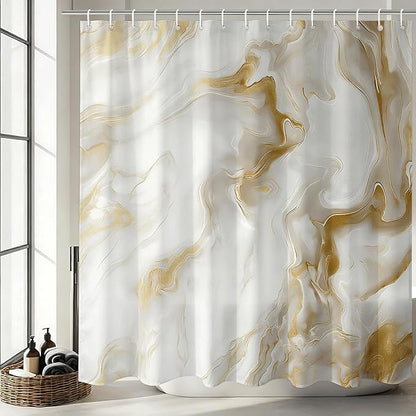 Mocsicka Shower Curtains for Bathroom, Gold Marble Shower Curtain for Bathroom, Abstract Gold and White Shower Curtain Modern Art Decor Waterproof Bath Curtain for Modern Bath Decor, 72 X 72 Inch
