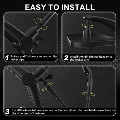 12-Inch High Pressure Rain Shower Head with Handheld Spray Combo, Magnetic | Dual shower heads; one-piece bracket adjusts height and angle; 9 settings: 8 sprays + 1 Power Jet for cleaning; easy install