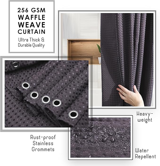 Clara Clark Purple Shower Curtain - Hotel Quality Waffle Fabric Bath Curtain 72x72, Heavy Duty Waterproof Shower Curtains for Bathroom