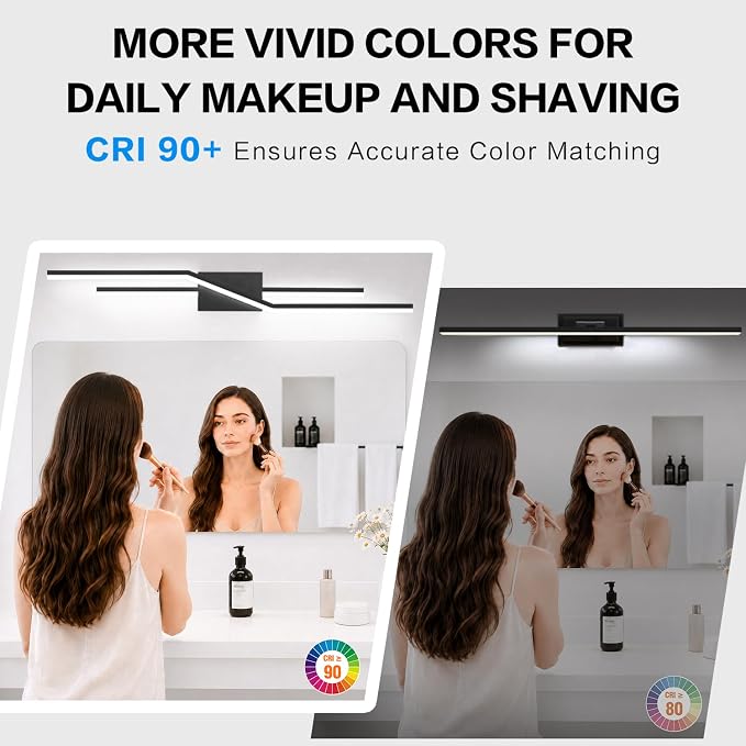 SOLFART Bathroom Lighting Fixtures Over Mirror 40 Inch Dimmable Matte Black Vanity Lights Modern Bathroom Light