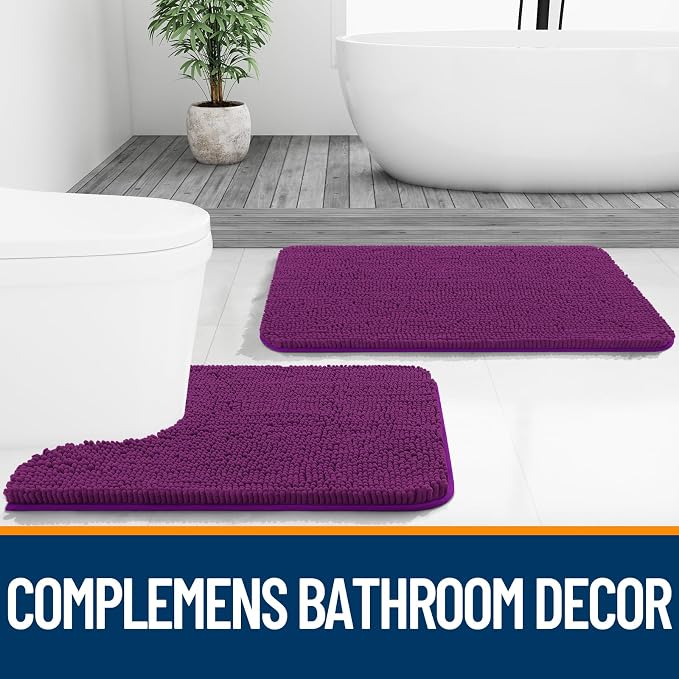 OLANLY Bathroom Rugs 30x20, Extra Soft Absorbent Chenille Bath Rugs | Purple, Quick-Drying Rubber Backing, Machine Washable Bath Mat for Bathroom Floor, Tub and Shower, Home Decor Accessories