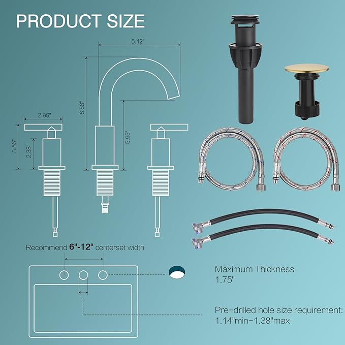 TRUSTMI Bathroom Faucet 3 Hole Brushed Gold - 8 Inch Widespread Brass Bathroom Vanity Sink Faucets in Gold with Swivel Spout, Include Overflow Drain and cUPC Supply Lines