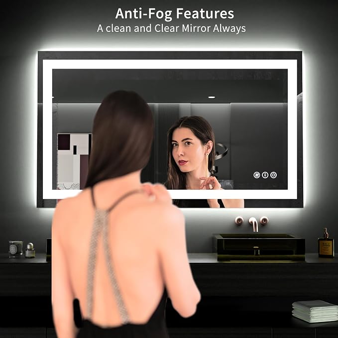 LOAAO 48"X28" LED Bathroom Mirror with Lights, UL Listed | Anti-Fog, Dimmable, 3 Color Temperature, Backlit + Front Lit, Memory Function, Tempered Glass
