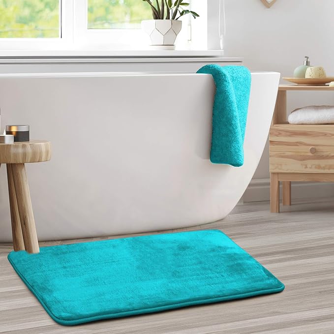 Clara Clark Bathroom Rugs, Velvet Memory Foam Bath Mat, Non-Slip, Machine Washable Bath Rugs - Dries Quickly, Ultra Soft Plush Bath Mats for Bathroom, 20 x 32, Teal Blue