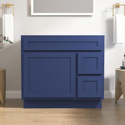 Vanity Art 36 Inch Single Shutter Door Bathroom Vanity Base Cabinet with 2 Functioning Shaker Drawers, Strudy Floor Mount Storage Cabinet Organizer for Bedroom, Living Room, Kitchen, VA4036-2RBLUE