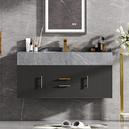 homary 39.4" Floating Bathroom Vanity with Sink, Modern Bathroom Vanity with Sintered Stone Countertop and 2 Drawers 2 Storage Cabinets, Undercounter Ceramic Sink Cabinet, Black