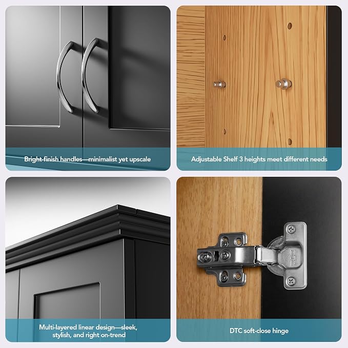 VANIRROR Bathroom Wall Mounted Cabinet with Motion Sensor Light | 23.6 x 28 x 8.3 in Black Over Toilet Medicine Cabinet, 2-Door Wood Storage Cabinet with Adjustable Shelves, Soft Close Hinges