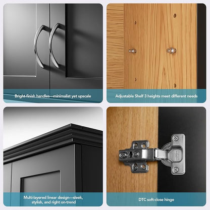 VANIRROR Bathroom Wall Mounted Cabinet with Motion Sensor Light | 23.6 x 28 x 8.3 in Black Over Toilet Medicine Cabinet, 2-Door Wood Storage Cabinet with Adjustable Shelves, Soft Close Hinges