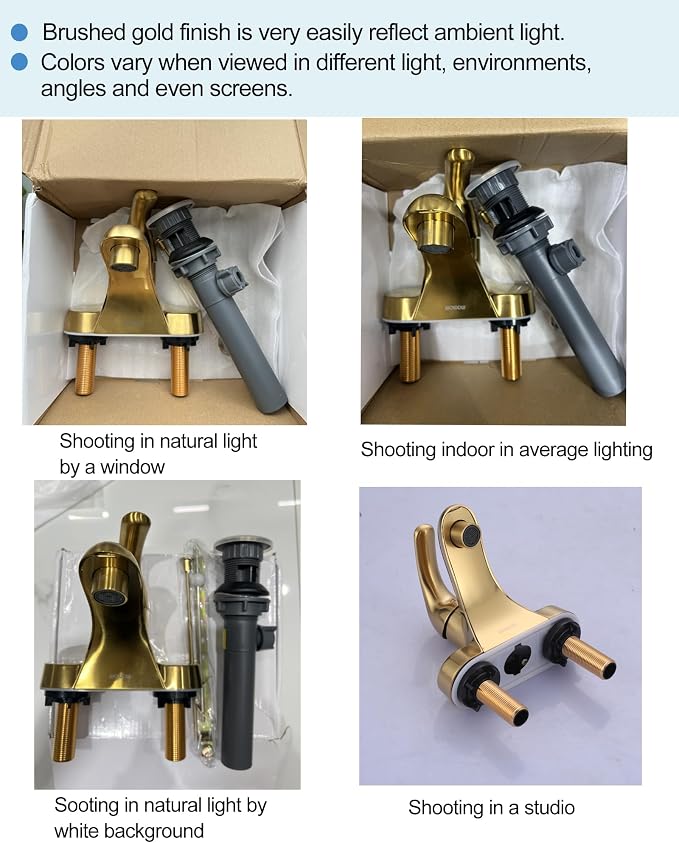 WOWOW 4 Inch Bathroom Faucet Single Handle Faucet for Bathroom Sink Brushed Gold Vanity Tap with Lift Rod Drain Assembly, Rv Lavatory Taps 3 Hole
