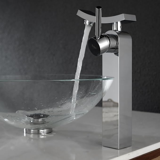 Kraus GV-100-CH Crystal Clear Glass Vessel Sink with PU-MR, Chrome