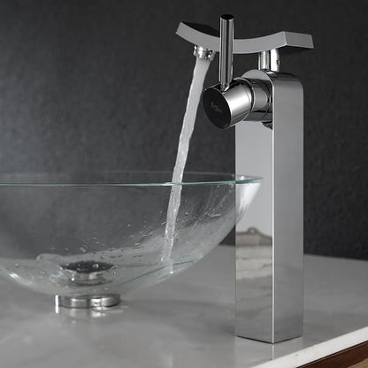 Kraus GV-100-CH Crystal Clear Glass Vessel Sink with PU-MR, Chrome