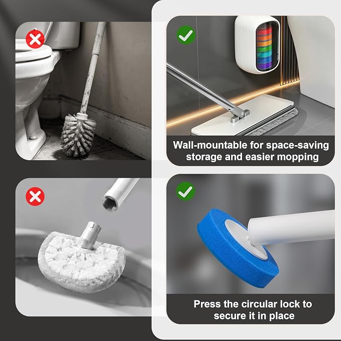MOPUP Disposable Toilet Brush Set, 35 Refills | Wall Mounted Holder with Storage Caddy, Pre-Loaded Cleaner Heads, No Drip/Mess, Space-Saving for Daily Bathroom Cleaning