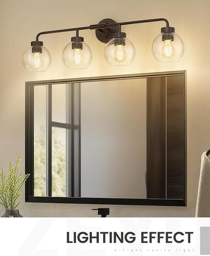 zeyu Oil Rubbed Bronze 32-Inch 4-Light Bathroom Vanity Light, ZS62BG-4W ORB | Bathroom Lights Fixtures Over Mirror, Hardwired, ETL Listed, Up/Down Mount, Clear Globe Glass Shades, For Bathroom Mirror
