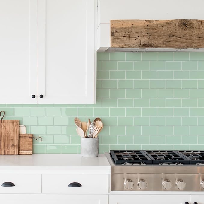 STICKGOO Subway Tile Peel and Stick Backsplash, Thicker Design 12" x 12" Stick on Backsplash Tiles for Kitchen, Bathroom, Wall Tile (10 Sheets, Light Green)