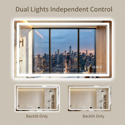 30"x50" LED Bathroom Mirror with Lights, Backlit + Front Lit, Anti-Fog, Lighted Bathroom Mirror for Wall, HD Shatterproof Tempered Glass, Dimmable, Memory Function (Horizontal/Vertical)