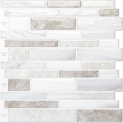 LONGKING 10 Sheet Marble Peel and Stick Backsplash for Kitchen,Self-Adhesive Tile Backsplash for Kitchen, Bathroom, 12" x 12", (Beige & White) | Peel and stick backsplash, self-adhesive wall tile, Beige White, marble, waterproof, kitchen bathroom wall,...