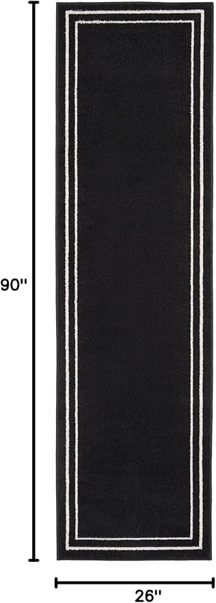 Nourison Home Nourison Essentials Black Ivory 2'2" x 7'6" Area Rug - Easy Clean, Non Shedding, Bed Room, Living Room, Dining Room, Kitchen (8' Runner)