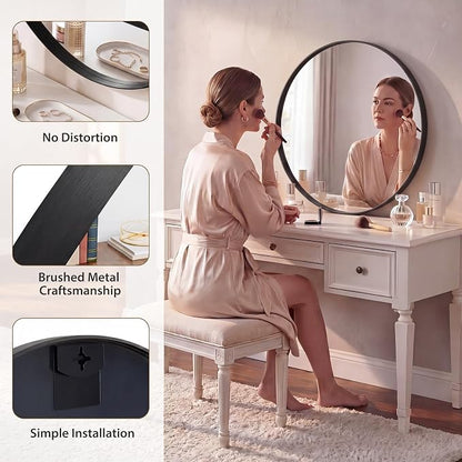 Bathroom Round Mirrors for Over Sink, 24 Inch Wall Circle Mirror with Matte Metal Frame, Modern Wall Mount Vanity Mirror for Home Decor, Living Room, Bedroom, Black