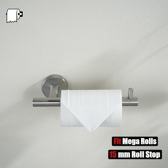 JQK Bath Hardware Towel Bar Accessory Set, 5-Piece Bathroom Accessories Fixtures Set Brushed Finished Wall Mount Includes 24" Towel Bar, 9" Hand Towel Bar, Toilet Paper Holder, Robe Hook x2, BAS105-BN