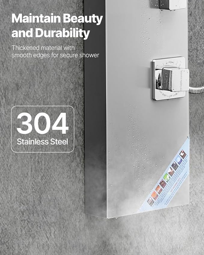 VEVOR Shower Panel Tower System with Rainfall Shower Head, 53 in Brushed Stainless Steel Shower Column, 3-Function Faucet, High Pressure Wall-Mount Rain Massage System, with Large Body Jet, Handheld