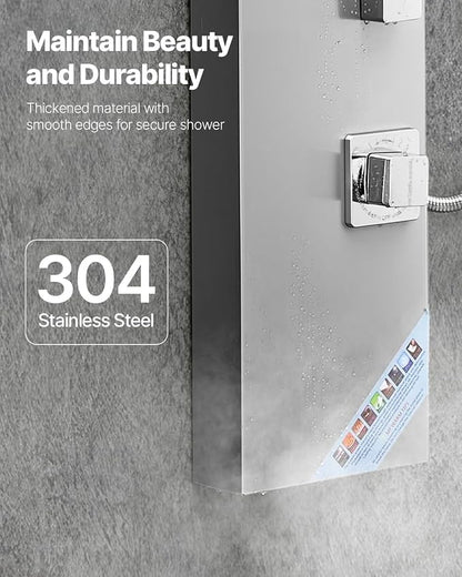 VEVOR Shower Panel Tower System with Rainfall Shower Head, 53 in Brushed Stainless Steel Shower Column, 3-Function Faucet, High Pressure Wall-Mount Rain Massage System, with Large Body Jet, Handheld